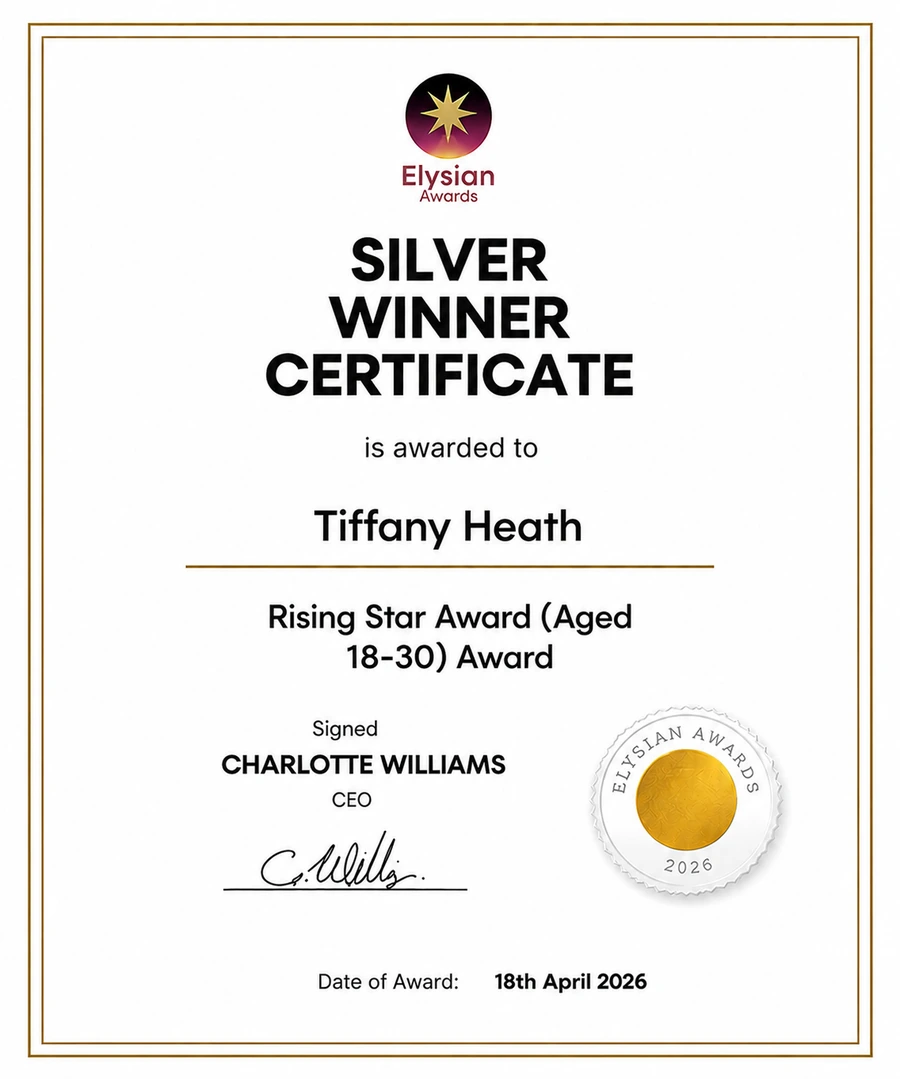 Elysian Silver Winner certificate for Rising Star Award